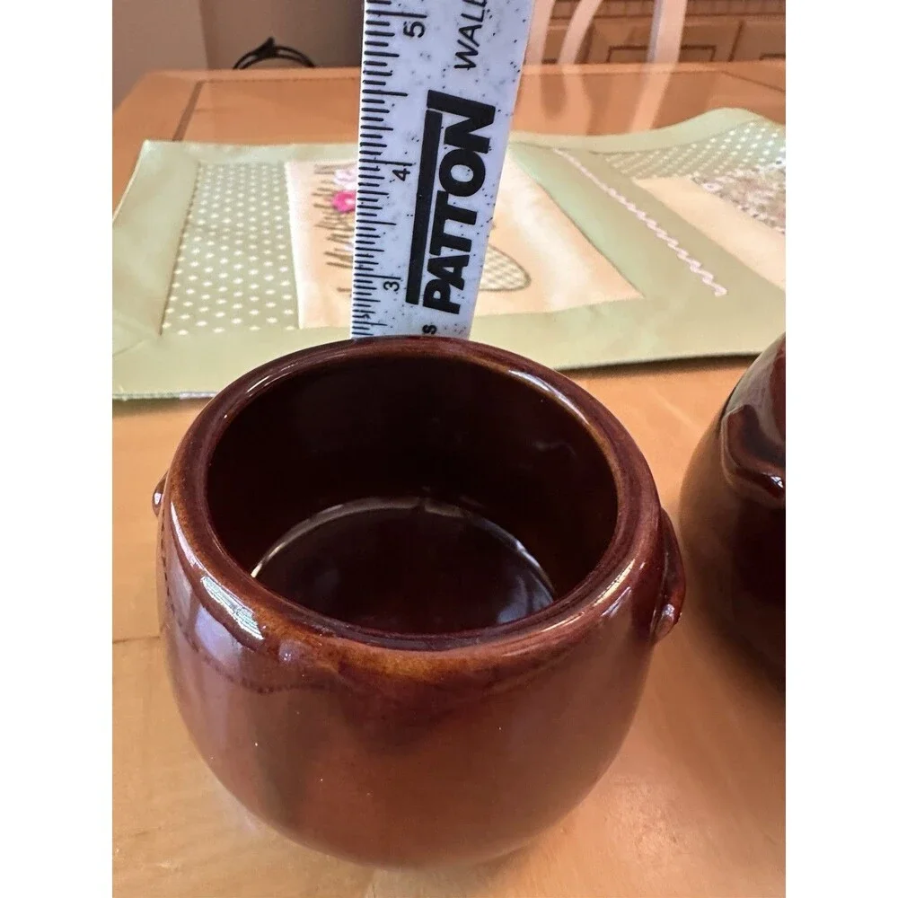 Vintage West Bend USA Brown Glaze Set Of 3 Mini Ceramic Bean Pot 3.5” Diameter